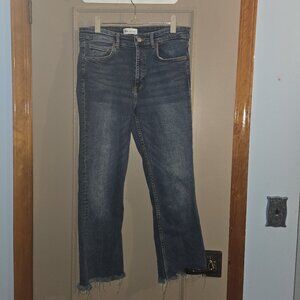 Zara High Waisted Flare Leg Jeans, raw leg hems, Size: US 10 EUR 42